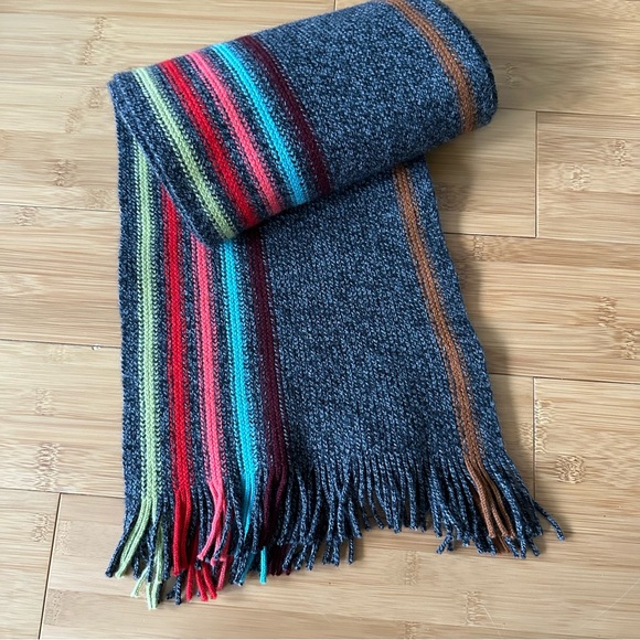 Vintage AGNES B Paris Wool Angora Striped Gray SCARF Knit UNISEX 66 in Scotland - Picture 8 of 8